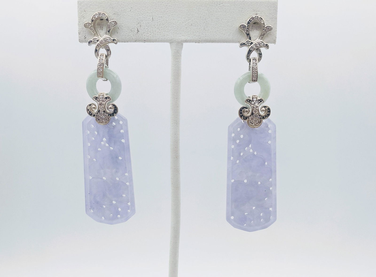 Sterling Silver Violet Jade Engraved Cocktail Earrings (1 of 3)