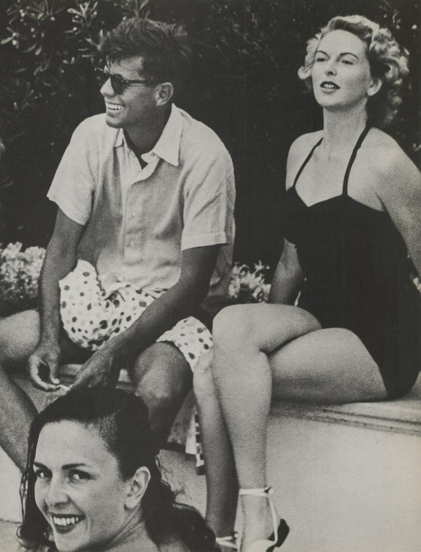 JACQUES HENRI LARTIGUE - Young JFK with friends: Artist: Jacques Henri Lartigue Title: Young JFK with friends, Cap d'Antibbes, 1953 Medium: Photo Litho, 1978, USA Size: 7.85x10.25" Heat Wax Mounted on 11x14" Conservation Board Jacques Henri Lartigue