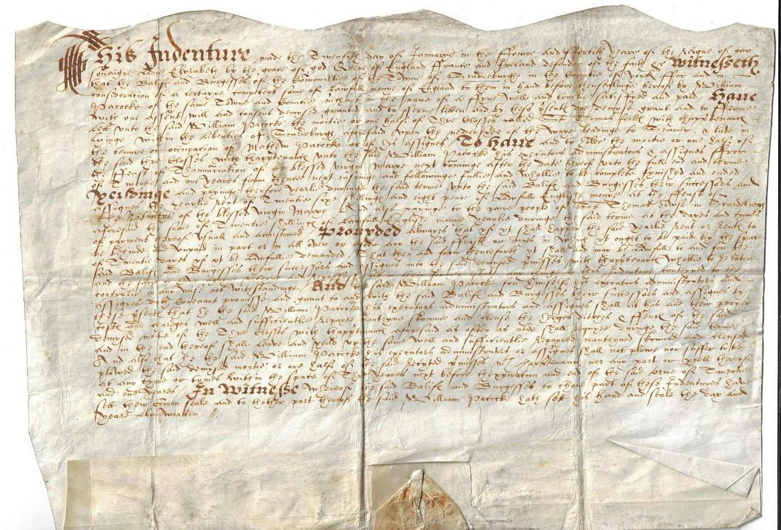 1603 English Elizabethan Vellum Indenture (1 of 3)