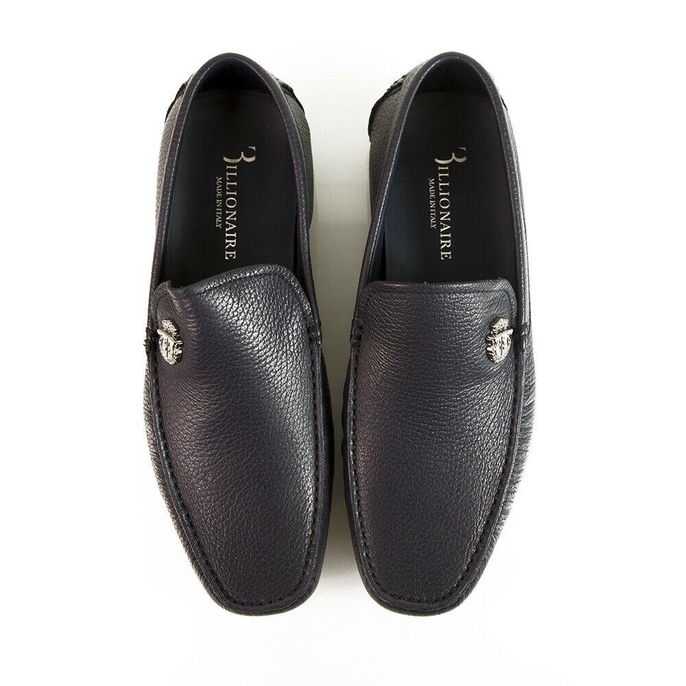 Billionaire Lambert Azul Oscuro Con guijarros Cuero: Billionaire Lambert statement dark blue pebbled leather loafers flat Men's shoe size 40 Mocassin Classy and comfortable, these shoes from Italian fashion house Billionaire can enhance any style when g