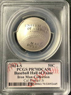 Proof 2014-S PR70DCAM HOF Iron Man 50c Cal Ripken: 2014-S PR70DCAM HOF Iron Man 50c Cal Ripken Autographed. Beautiful - Insured Shipping & handling is $10. We will work with you on combined shipping requests. Shipping:Domestic: Flat-rate of $10.00