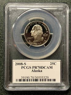 2008-S Alaska Quarter PR70DCAM - PCGS: 2008-S Alaska Quarter PR70DCAM Shipping:Domestic: Flat-rate of $10.00 to anywhere within the contiguous U.S.International: Foreign shipping rates are determined by destination.Combined shipping: