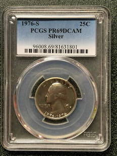 1976-S Washington Silver Quarter PR69DCAM - PCGS: 1976-S Washington Silver Quarter PR69DCAM Shipping:Domestic: Flat-rate of $10.00 to anywhere within the contiguous U.S.International: Foreign shipping rates are determined by destination.Combined
