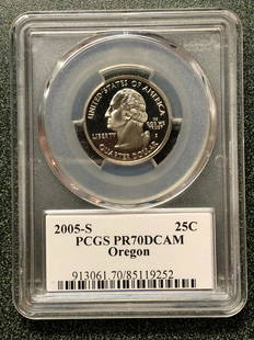 2005-S 25c Oregon Quarter PR70DCAM - PCGS: 2005-S 25c Oregon Quarter PR70DCAM Shipping:Domestic: Flat-rate of $10.00 to anywhere within the contiguous U.S.International: Foreign shipping rates are determined by destination.Combined shipping: