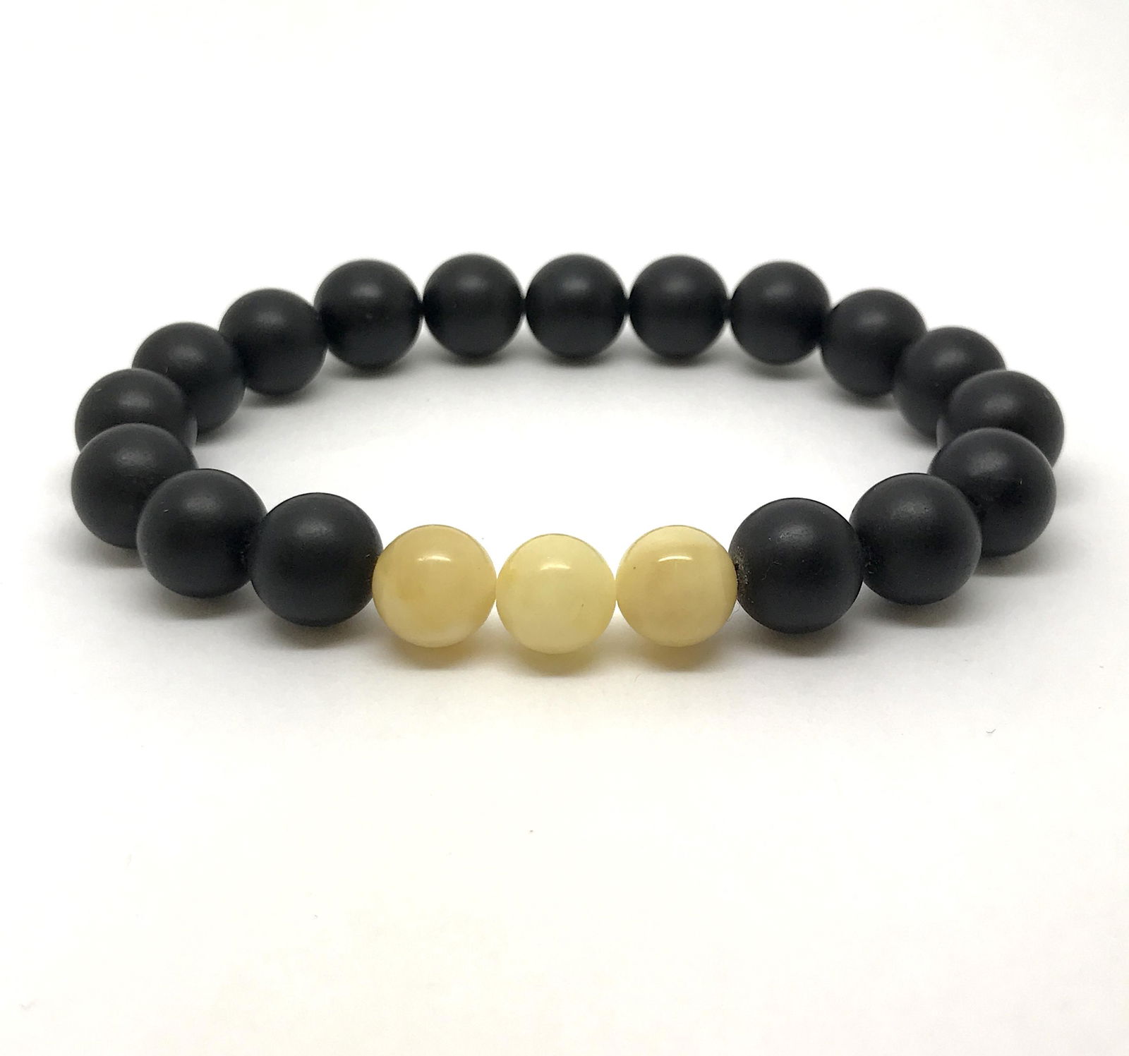 Bracelet  Baltic amber beads in black&white (1 of 6)