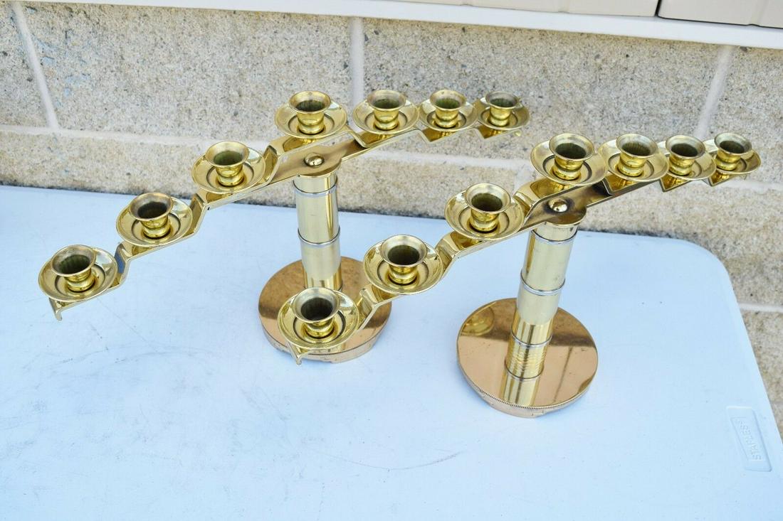 Pair of Polished Brass 7 Light Altar Candelabra: Here is a nice pair of polished brass 5 light Altar Candelabra Candlesticks as shown They have a height of 8 1/2" and are 20 3/4" wide 7/8" Sockets Ready to use in your church or chapel Reserve: $251.