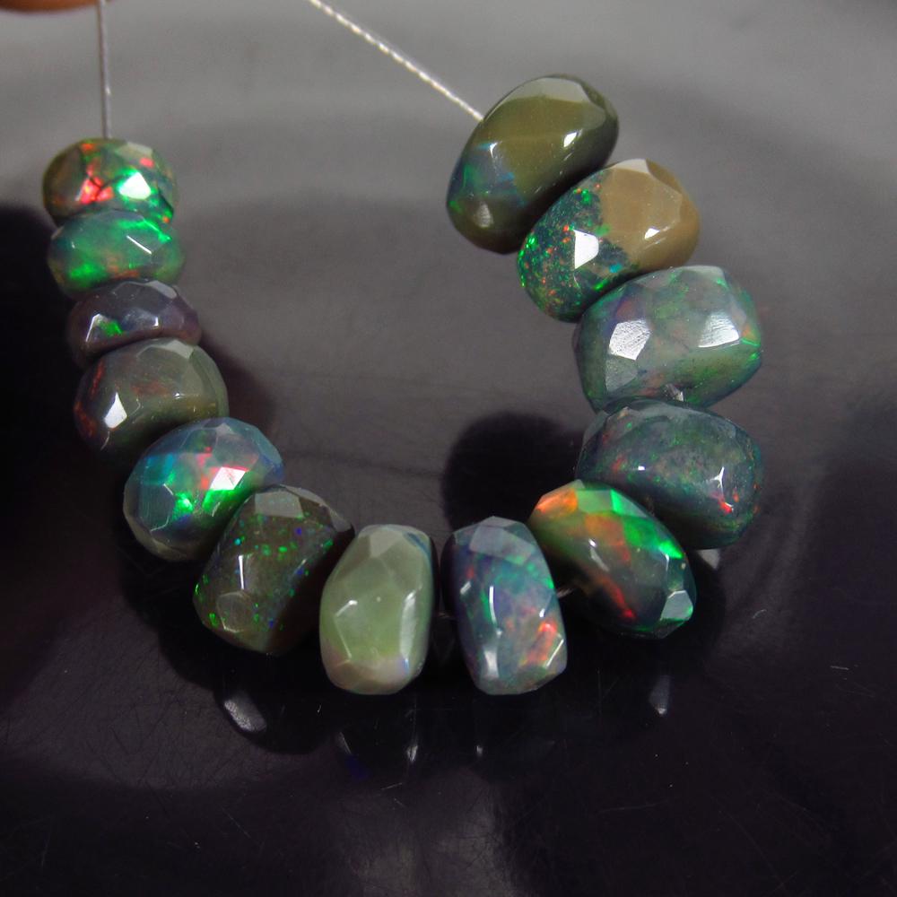 11.87 Ct Genuine 13 Drilled Faceted Black Opal Beads (1 of 2)