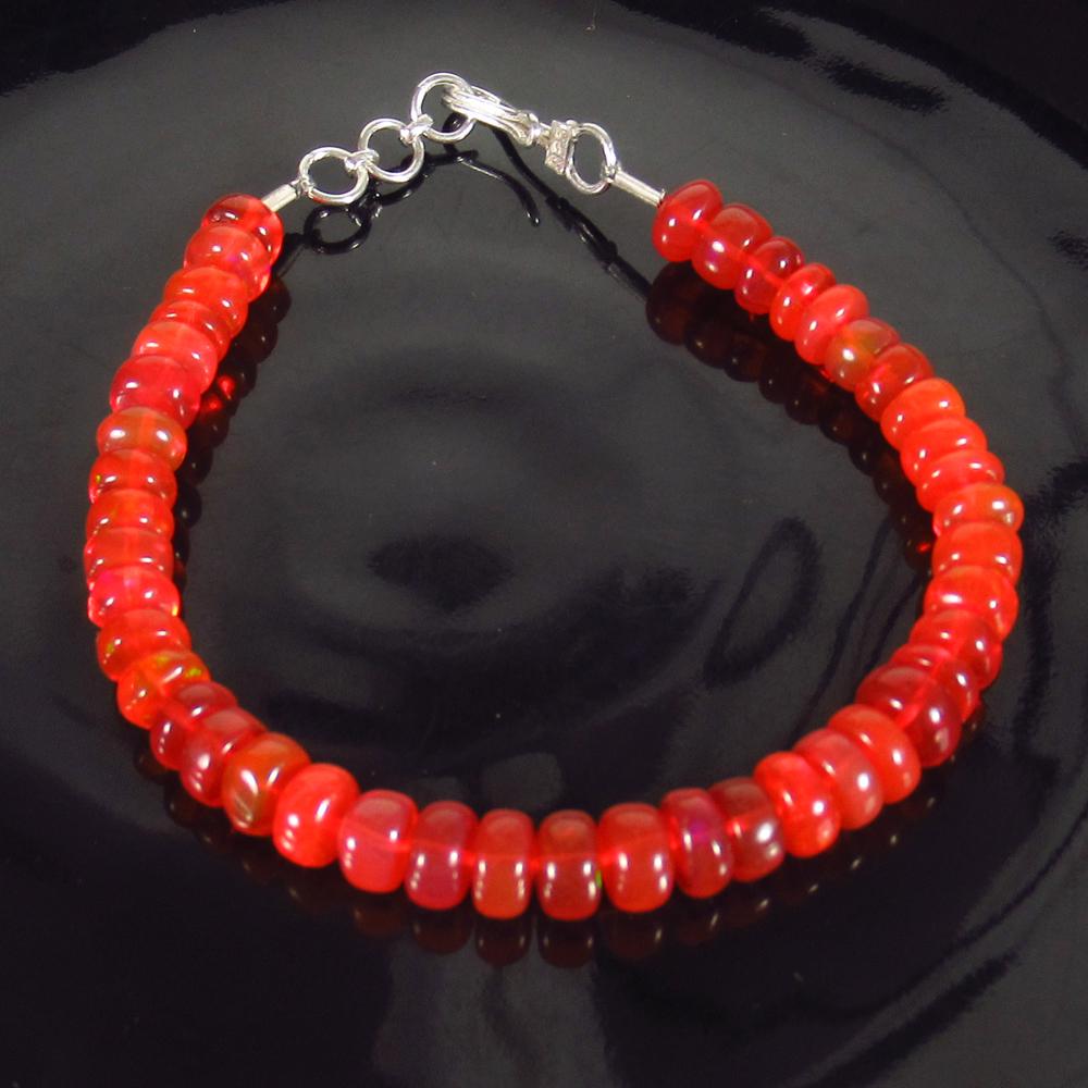 32.26 Ct 925 Silver 43 Orange Fire Opal Beads Bracelet (1 of 4)