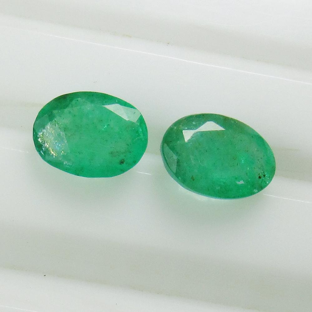 1.37 Ct Genuine Zambian Emerald 7X5 mm Oval Pair (1 of 2)