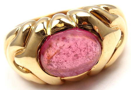 BULGARI BVLGARI 18K YELLOW GOLD PINK TOURMALINE BAND: BULGARI BVLGARI 18K YELLOW GOLD PINK TOURMALINE BAND RING You are bidding on a RBULGARI BVLGARI 18K YELLOW GOLD PINK TOURMALINE BAND RING. Cick Here to View our Facebook Page and Share with your