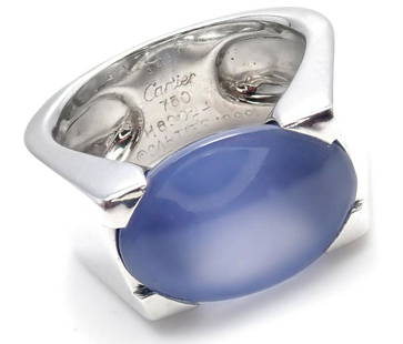 CARTIER 18K WHITE GOLD LARGE CHALCEDONY RING 1999: CARTIER 18K WHITE GOLD LARGE CHALCEDONY RING 1999 BOX You are bidding on an CARTIER 18K WHITE GOLD LARGE CHALCEDONY RING 1999. More About the Piece: Metal: 18k White Gold Size: 7 or 54