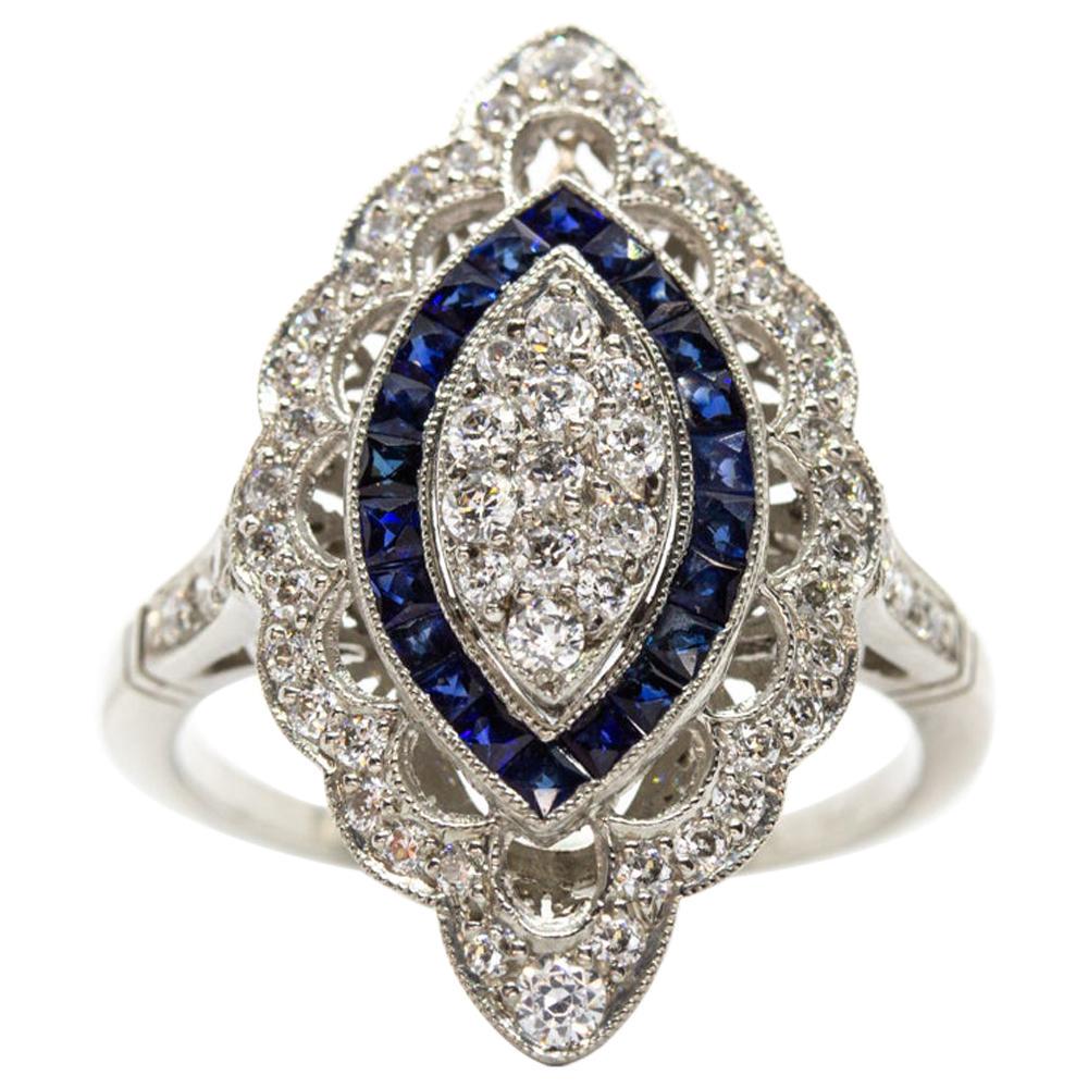 Platinum Handmade Diamonds and Sapphires Ring (1 of 8)