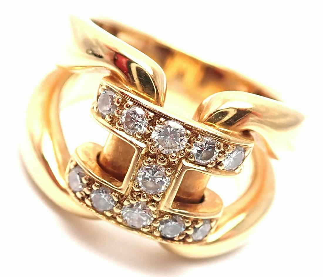 Hermes 18k Yellow Gold Large H Diamond Band Ring (1 of 9)