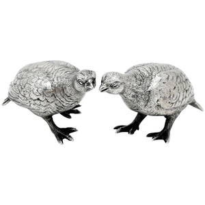 PAIR STERLING SILVER GROUSE BIRDS MODEL FIGURES 1964