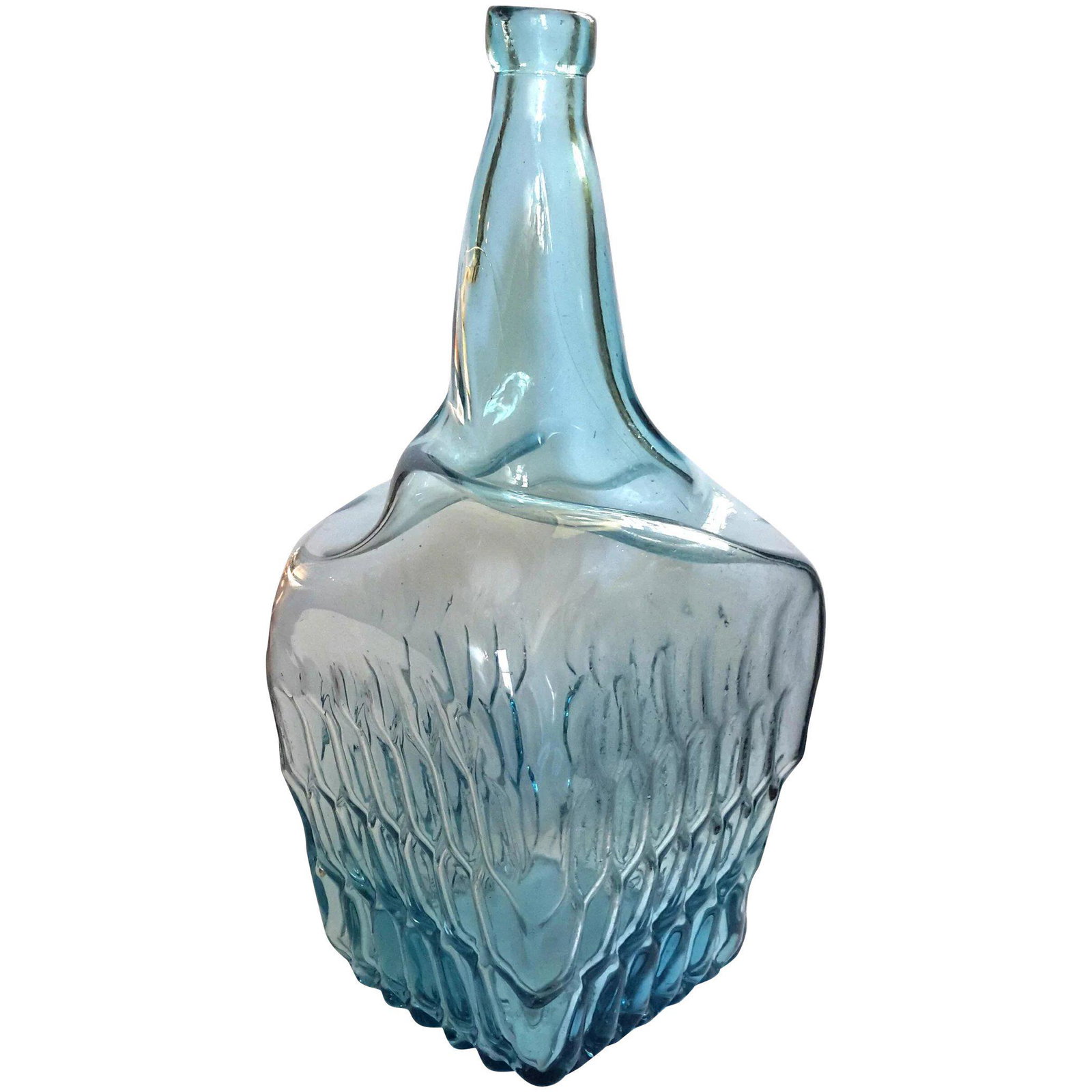 Large Vintage Blenko Glass Bottle: An Exceptional Extra Large Mid-Century Vintage Blenko Aqua Blue Glass Bottle Vase. It Measures 22 1/2" Tall And Is In Excellent Condition With No Damage Of Any Kind. Reserve: $150.00 Shipping: Domesti