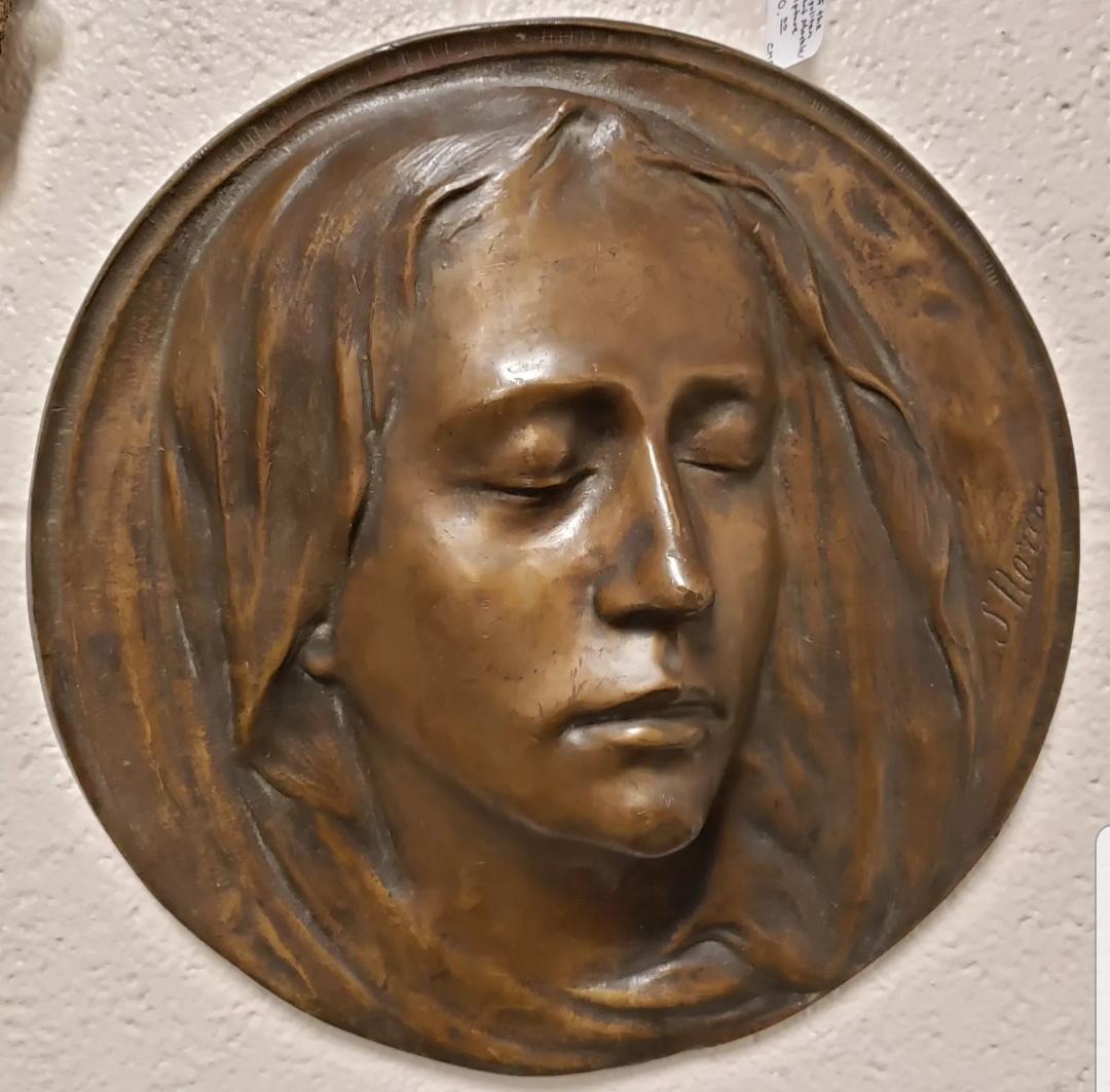 1920's Virgin Mary Bronze Raised Relief Plaque by: Title: 1920's Virgin Mary Bronze Raised Relief Plaque by Sylvain Norga (Belgium) Description: 1920's Virgin Mary Bronze Raised Relief Plaque by Sylvain Norga (Belgium) Date/Period: 1920's Materials: B