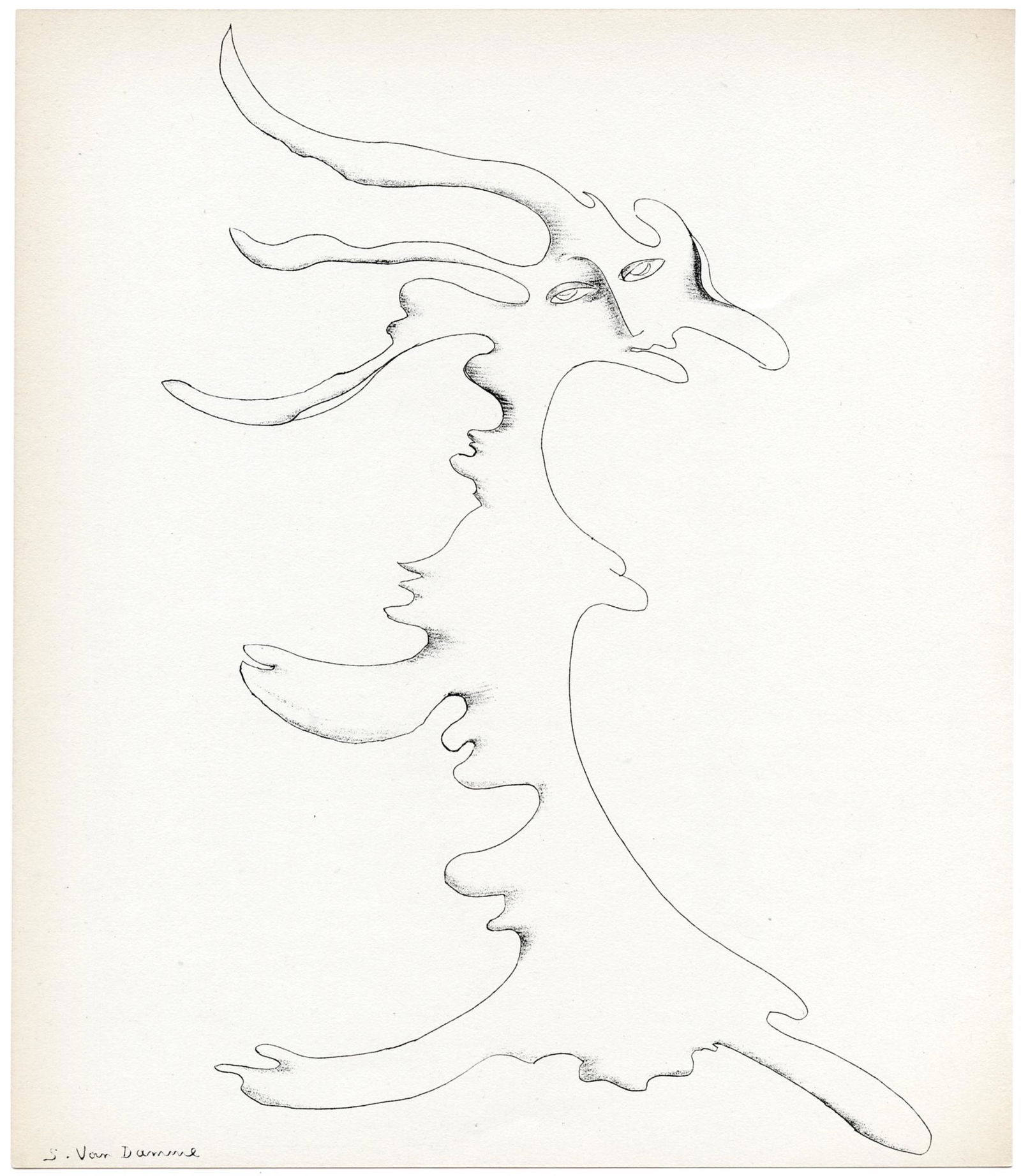 Elisabeth van Damme original lithograph: Medium: original lithograph. Printed in Paris by Mourlot and published by Pierre à Feu and Maeght Editeur for the Marcel Duchamp / André Breton project Surréalisme en 1947. Issued in a limited edit