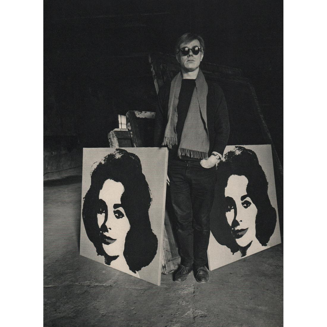 EVELYN HOFER - Andy Warhol: Artist: EVELYN HOFER Print Title: Andy Warhol with his paintings of Liz Medium: Sheet-fed Gravure Printing Date: 1960's Printed in Switzerland Image Size: 11 x 8.25 inches Evelyn Hofer (1922-2009) was