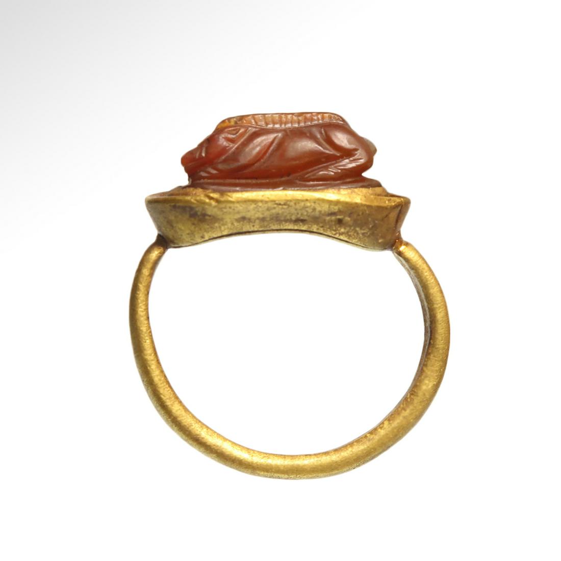 Greek Gold Ring with Carved Cornelian Boar (1 of 7)