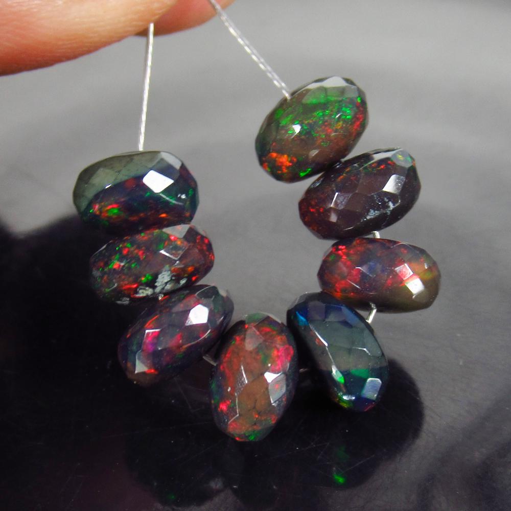 8.79 Ct Genuine 8 Drilled Faceted Black Opal Beads (1 of 2)