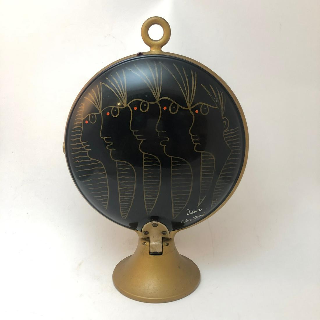 Jean Cocteau "Triple Server": Title: Jean Cocteau "Triple Server" Date/Period: c. 1940s Materials: metal and resin Dimension: 11" h. x 7 1/2" w. x 2 1/8" d. Description:An Art Deco "Triple Server" decorated and signed by Jean Coct
