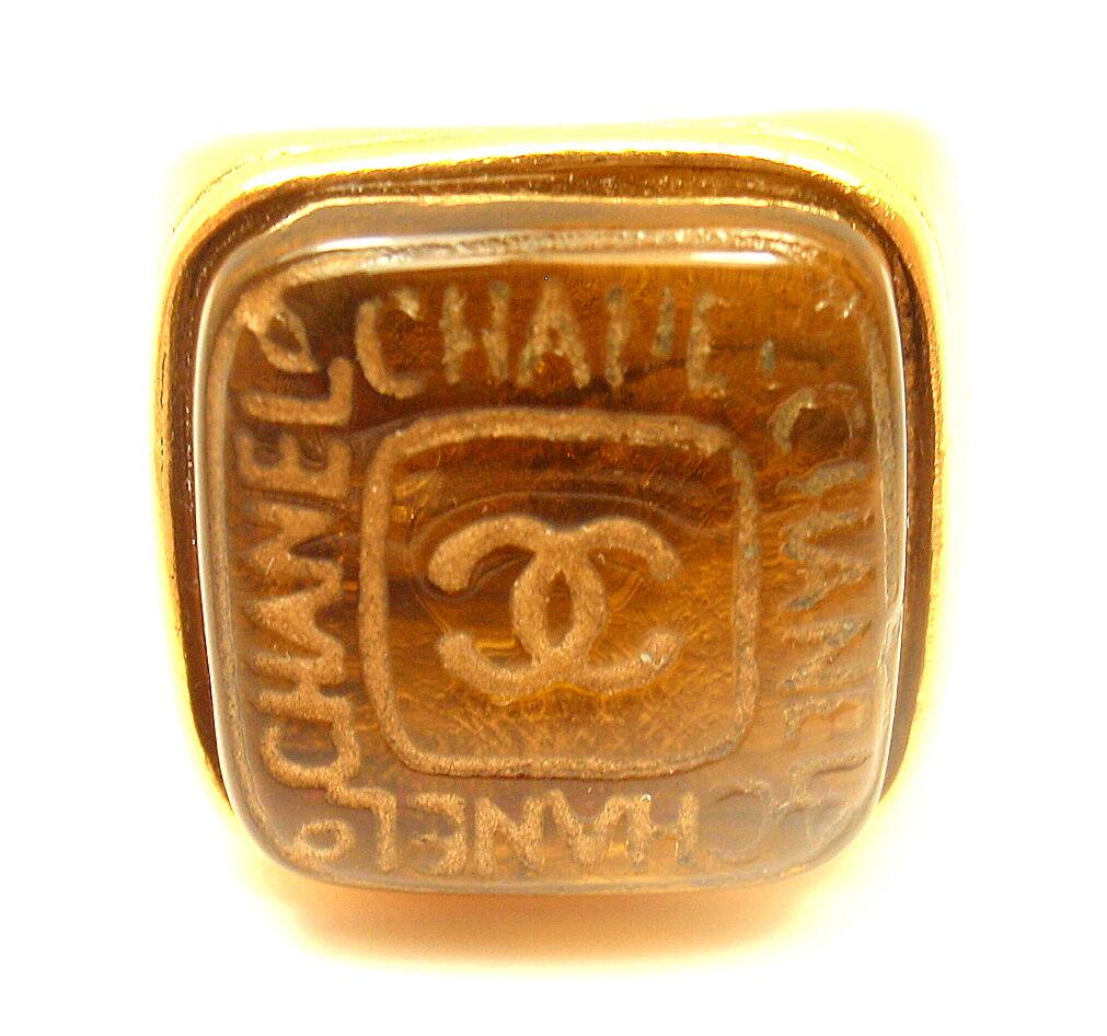 GORGEOUS AUTHENTIC CHANEL GOLD TONE ENGRAVED CHANEL (1 of 5)
