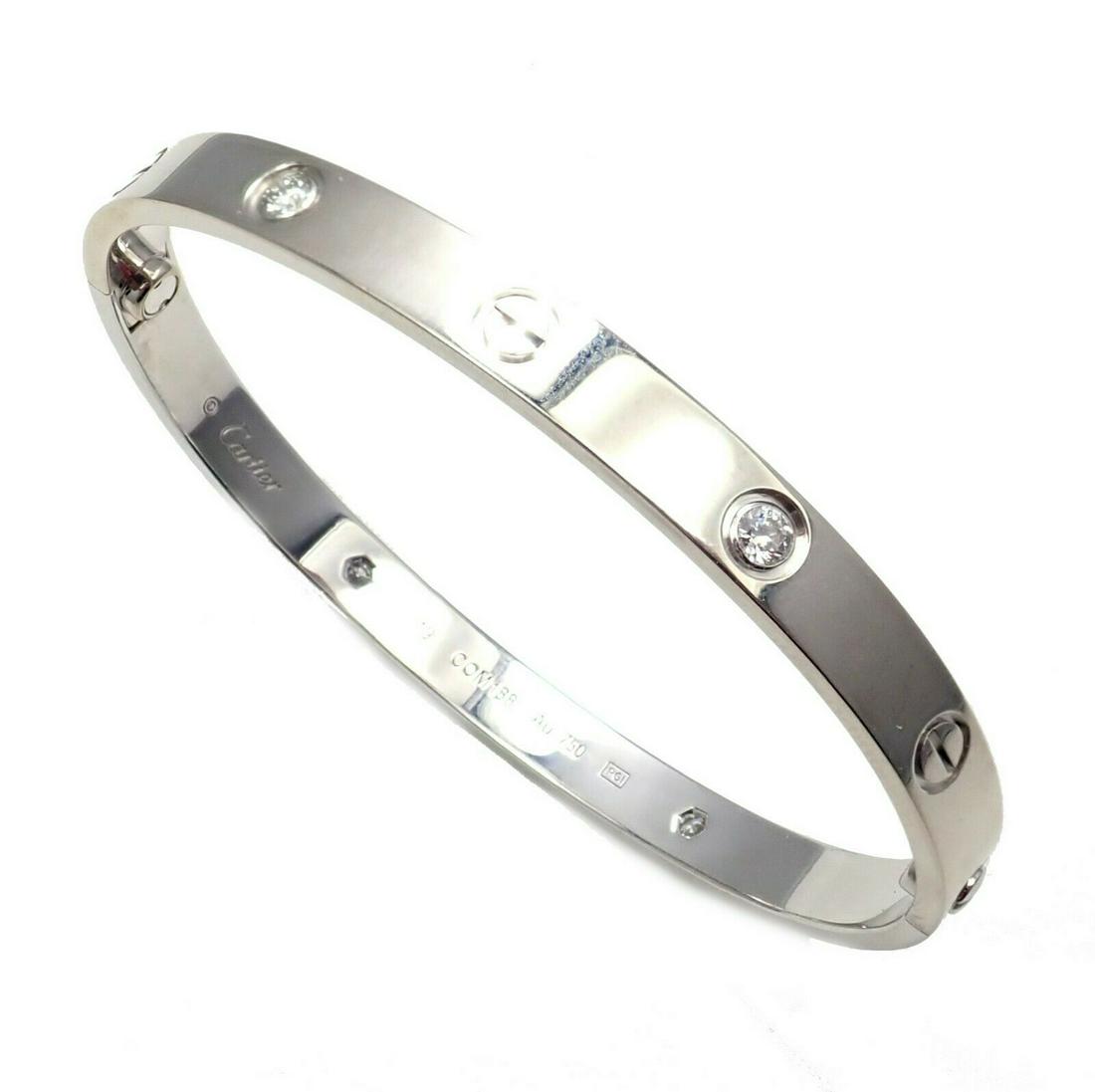 Cartier 18k White Gold Love 4 Diamond Bangle Bracelet (1 of 11)