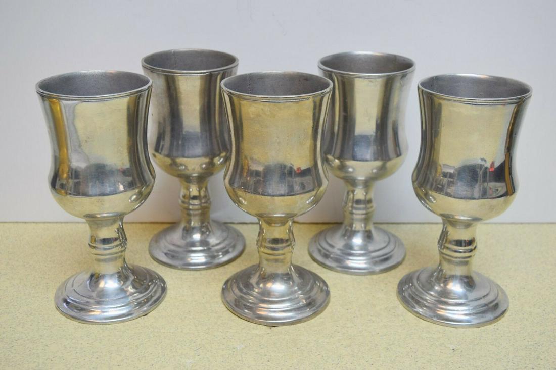 Set of 5 Pewter Goblets (Communion Cup Chalices) +: Set of 5 Communion Cups (Pewter Goblets) This is a set of 5 matching pewter goblets as shown in the photos They each stand 7 1/2" tall, 3 1/2" diameter cups You are bidding on the set of 5 all togethe