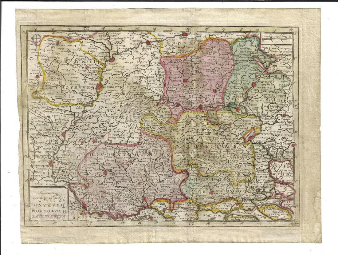 1750 Handcolored Map Brabant: Circa 1750 hand colored map “Hartogdom Braband”, Fine condition, measures 11.625 x 8.125”. Reserve: $20.00 Shipping: Domestic: Flat-rate of $5.00 to anywhere within the contiguous U.S. Internati
