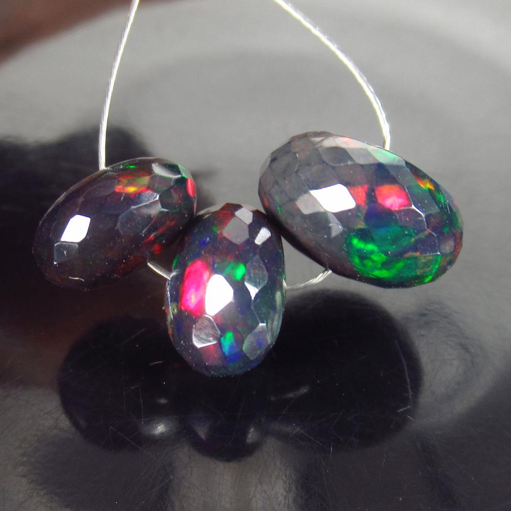 8.24 Ct Genuine 3 Drilled Faceted Black Opal Beads (1 of 2)