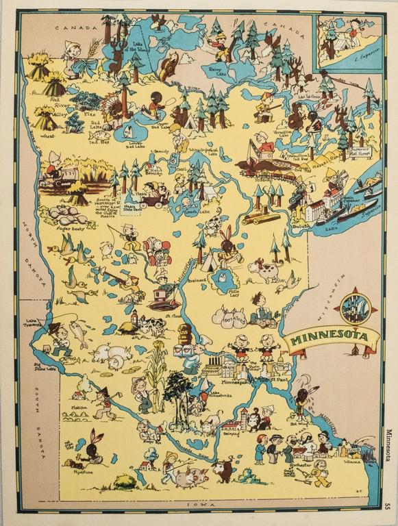 1938 R Taylor White Pictorial Map of Minnesota --: Title: 1938 R Taylor White Pictorial Map of Minnesota -- Minnesota Date: 1938, Boston Cartographer: Ruth Taylor White Size: 11.6 x 8.5 in. Additional Information: This is Ruth Taylor White's charming 