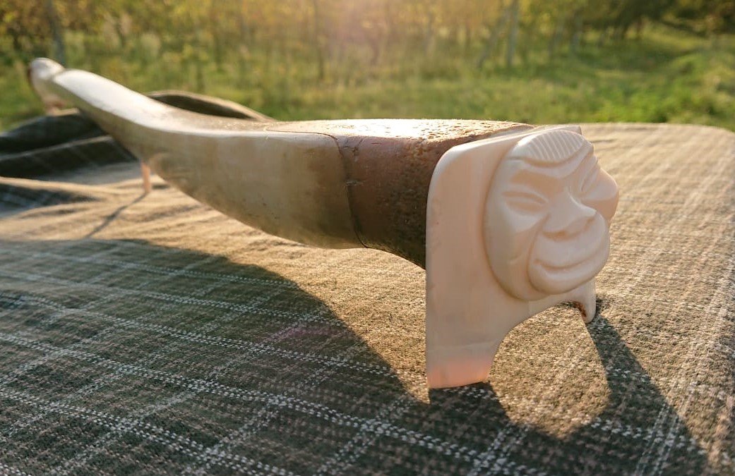 Inuit BACALUM carving - Penile Bone (Walrus) RARE!: Title: Inuit BACALUM carving - Penile Bone (Walrus) RARE! Date/Period: Early 20th century Origin: Alaska Dimension: 23.5 inches long - 830 grams Material: Walrus penile bone, walrus tusk Provenance:Ve