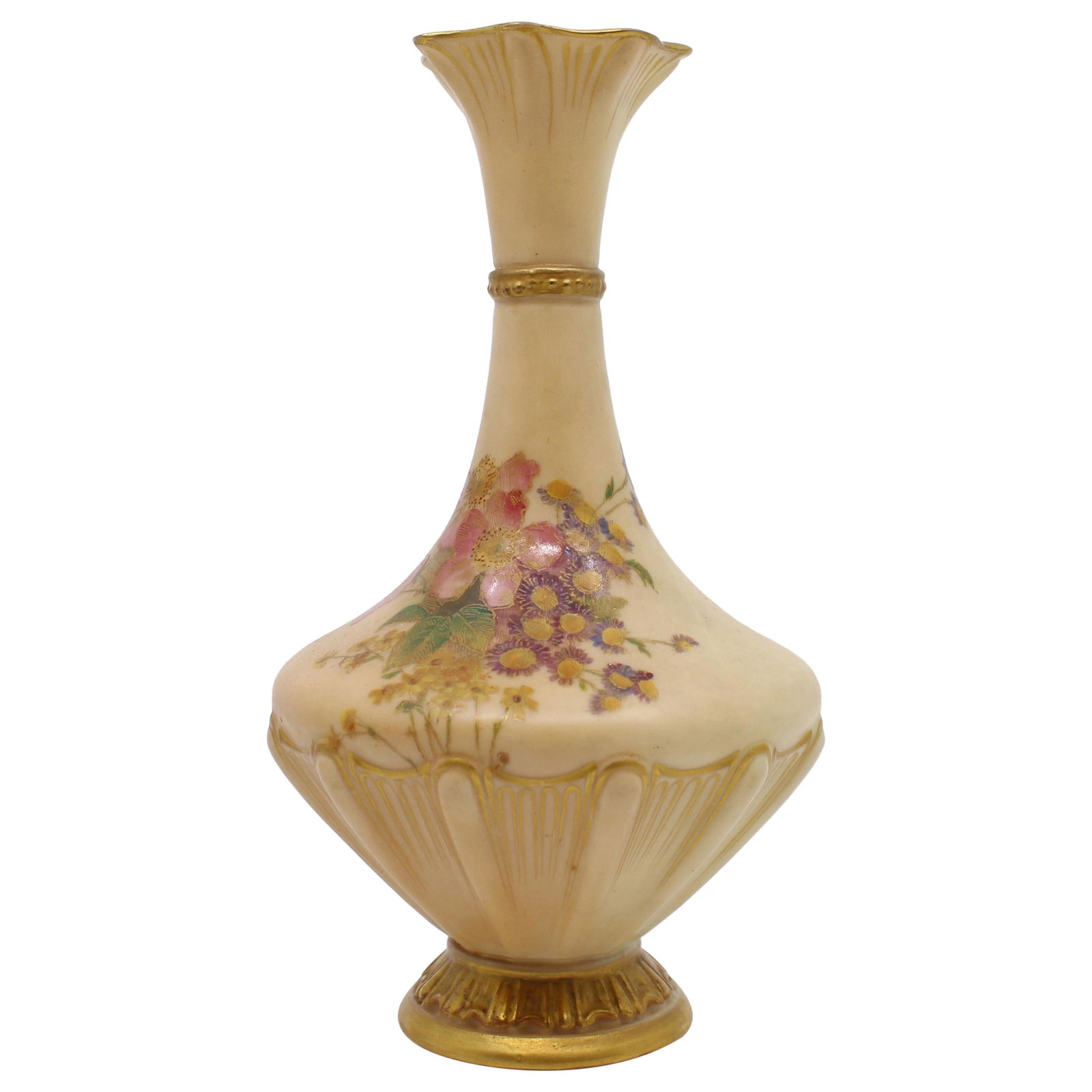 Edwardian Royal Worcester Blush Pattern 1538 Vase 1904: Manufacturer Royal Worcester, Made in England Date 1904 Model Number 1538 Backstamp Royal Worcester puce backstamp with date code Condition Good condition. No chips, cracks or repairs. Clean gilding,