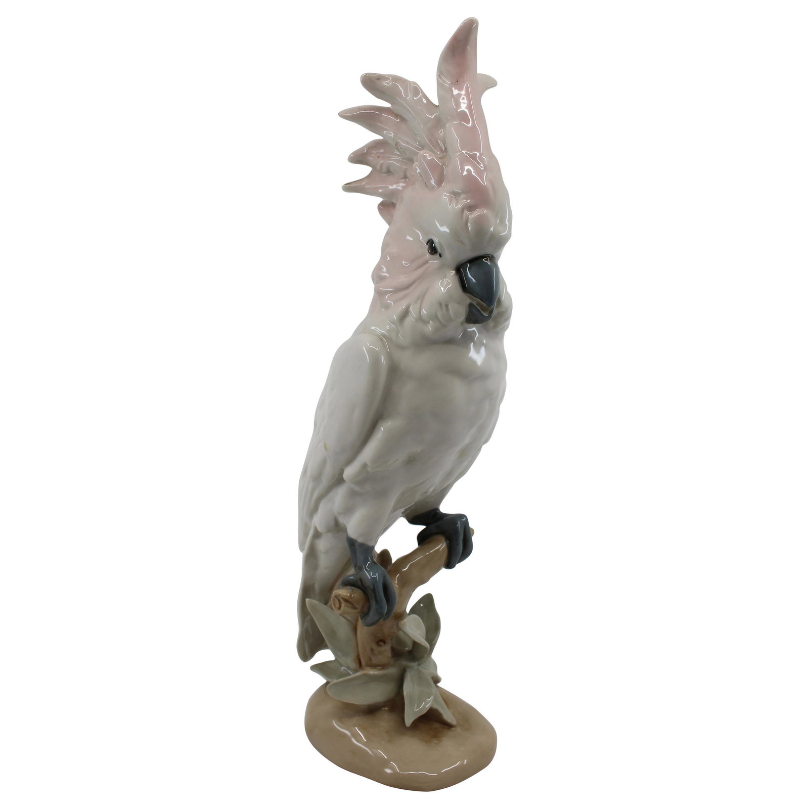 Royal Dux Cockatoo Bird Sculpture: Manufacturer Royal Dux, Czechoslovakia Composition porcelain. Measures: Height 38 cm / 15 in Backstamp full first quality, with pink triangle Condition very good. No chips, cracks, repairs. Minor ligh