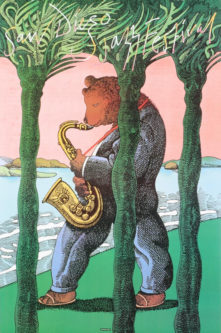 Milton Glaser: San Diego Jazz Festival: San Diego Jazz Festival by Milton Glaser, 1989 Unsigned Offset Lithograph.Paper size is 36.75 x 24 inches, with an image size of 36.75 x 24 inches.The Offset Lithograph is from an edition size of 1500