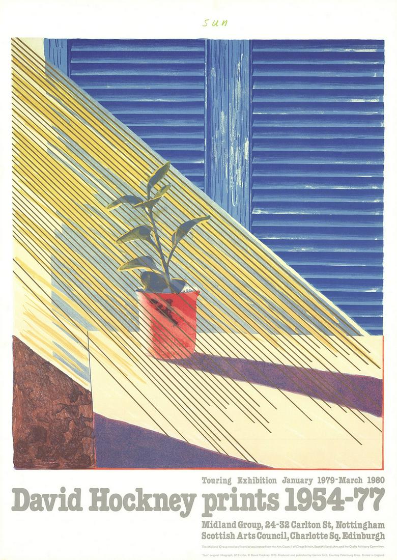 David Hockney: Sun from the Weather Series: "Sun from the Weather Series" by David Hockney, 1981 Unsigned Offset Lithograph.Paper size is 37 x 24 inches, with an image size of 37 x 24 inches.The Offset Lithograph is from an edition size of 1000