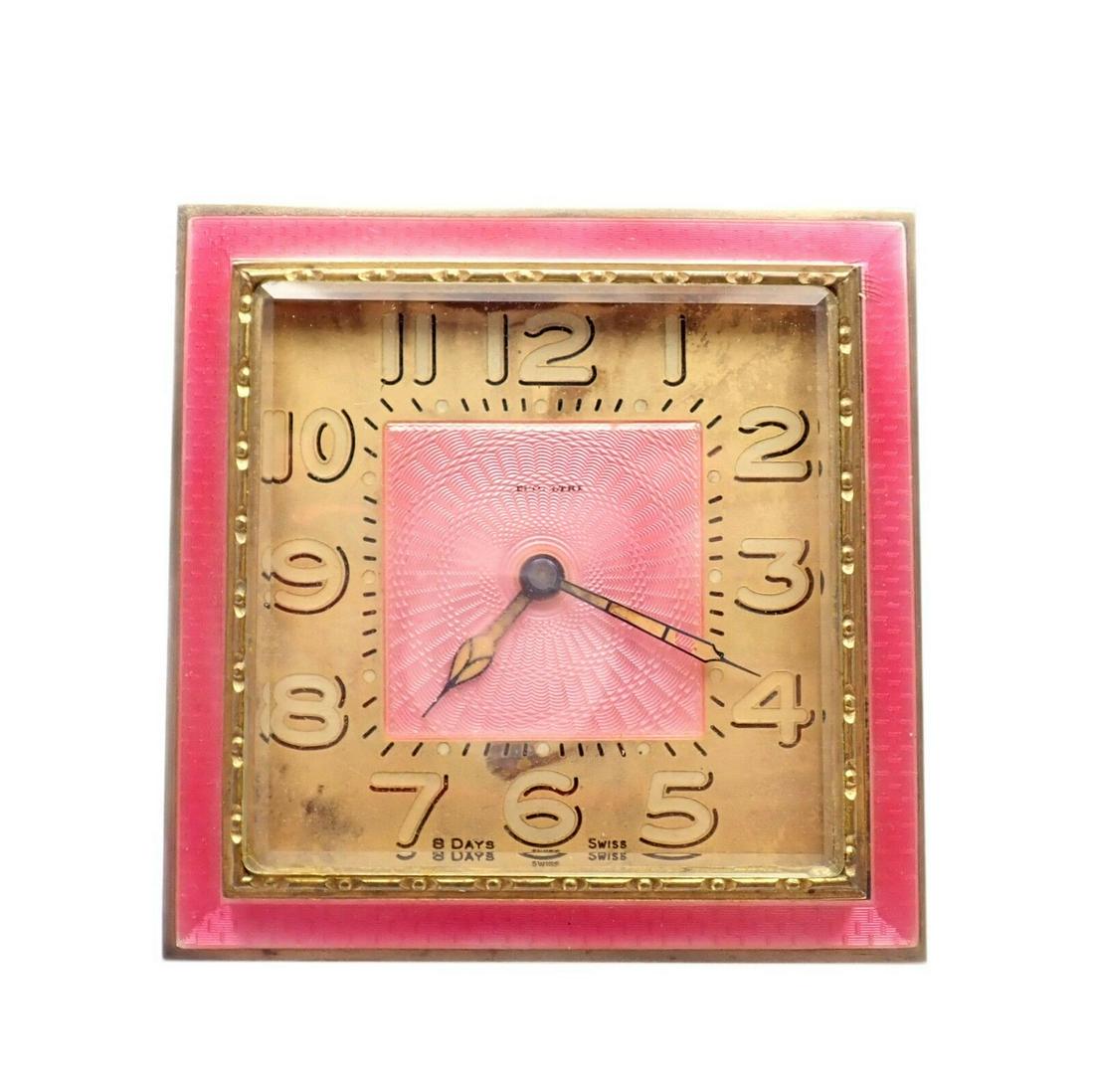 Rare! LeCoultre Guilloche Hot Pink Enamel 8 Days Desk (1 of 5)