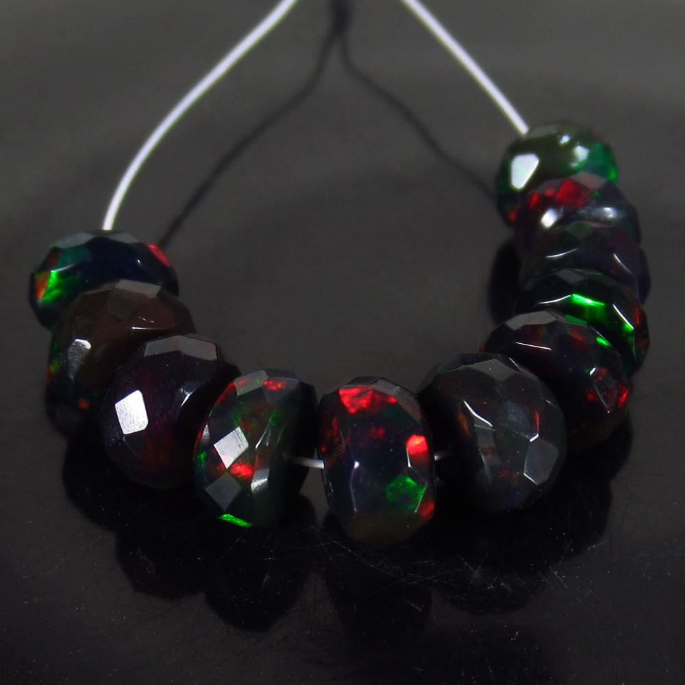 6.39 Ct Genuine 11 Drilled Faceted Black Opal Beads (1 of 2)