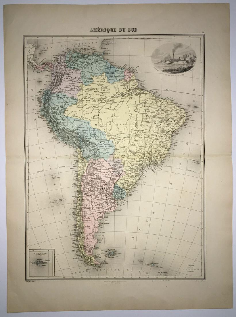 Amerique Du Sud: Title: Amerique Du Sud Publication Date: 1880 Cartographer: LACOSTE, CH. Publisher: J. MIGEON Dimension: 16.5 X 12.1 Attractive map with steel engraved view ofRio de Janeiro. Good topography.Original