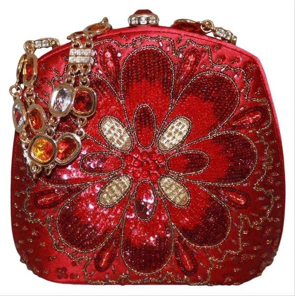 Judith Leiber Rhinestone Red Embellished Sequin Jeweled: We offer this Authentic Vintage Judith Leiber Red Satin Beaded Evening Bag. This beautiful bag from the Late Judith Leiber has a slight Bohemian style and is created in a perfect red shade of satin ca