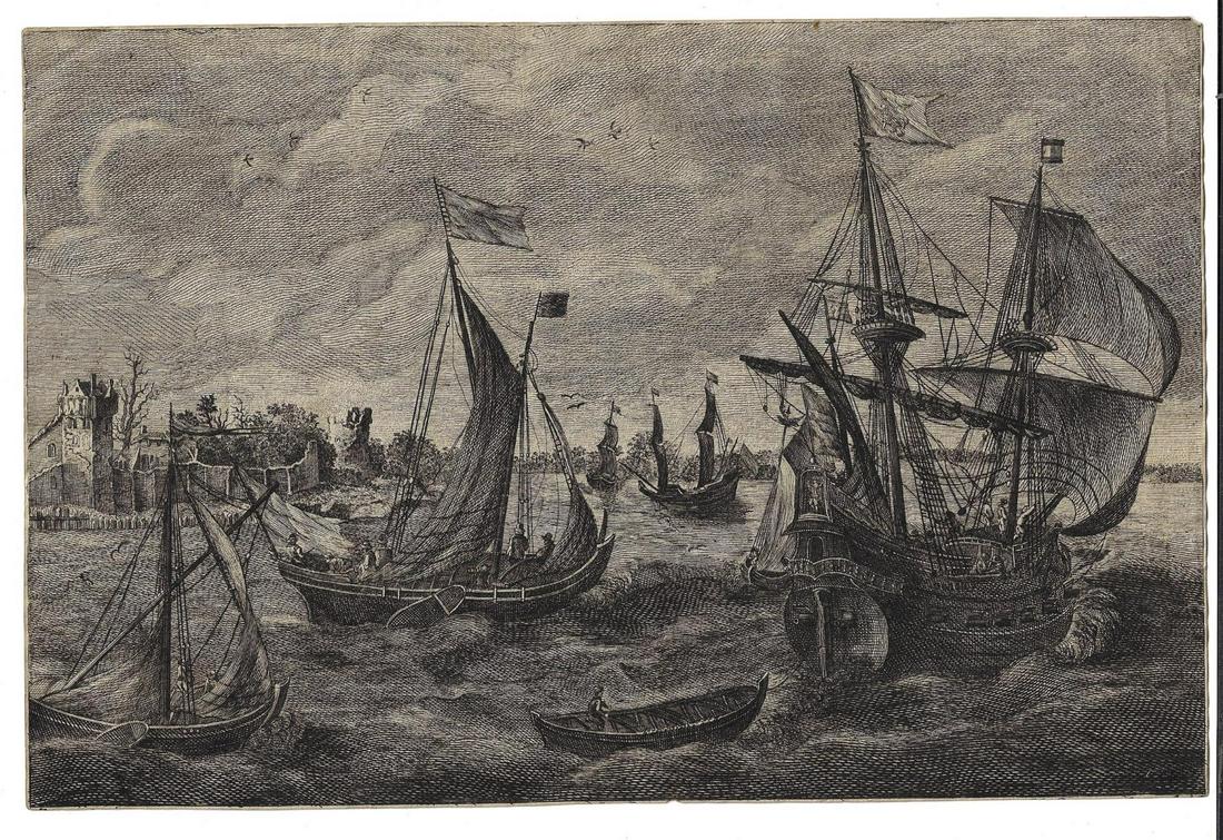 18th C Old Master Etching of Ships (1 of 1)