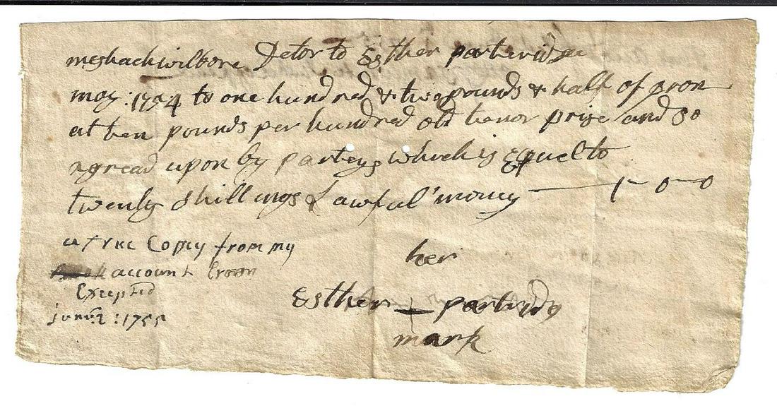 1755 Colonial Receipt Signed Samuel White (1 of 2)