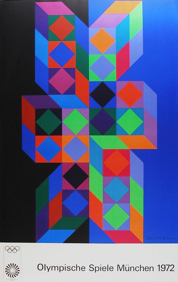 1972 Olympische Speiel Munchen by Victor Vasarely in: Title: 1972 Olympische Speiel Munchen Artist: by Victor Vasarely in 1972 Medium: Poster: Offset Lithograph Size: 40.0h x 25.0w x 0.0d inches Signed Plate-Signed by the Artist Edition Size 4000 Provane