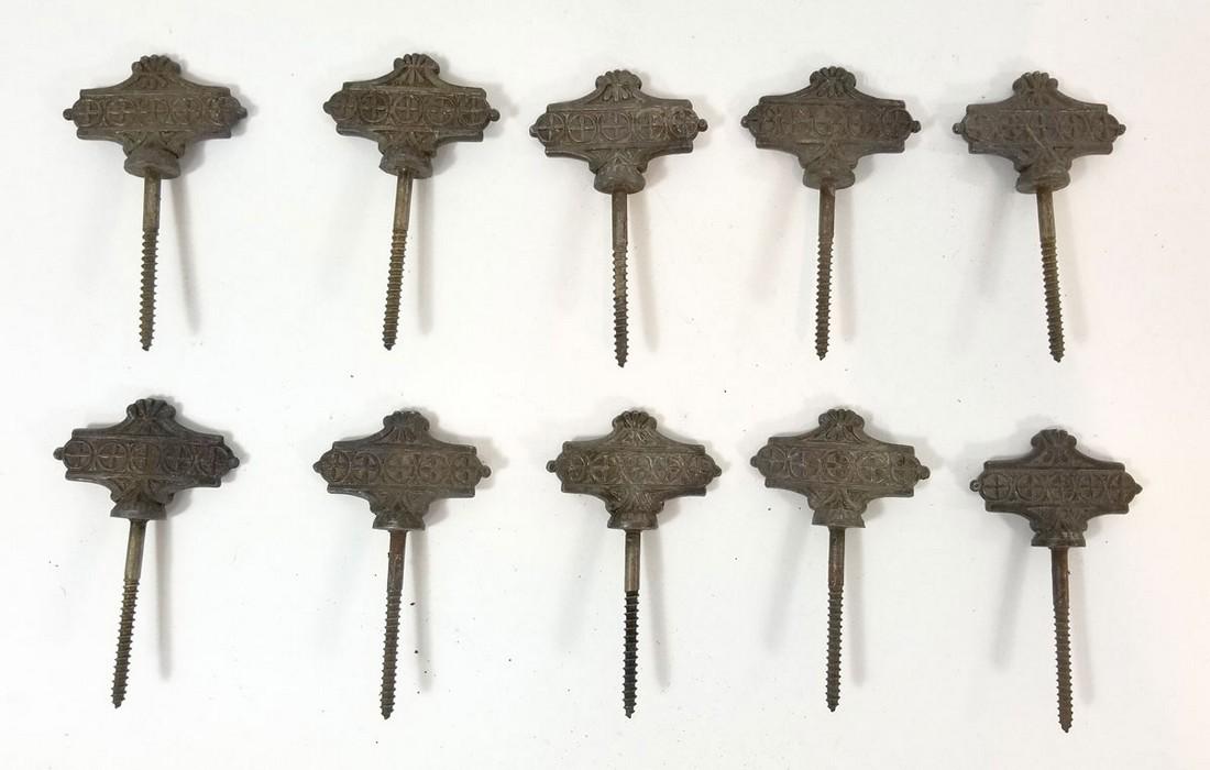 Lot of Ten 19th Century Decorative Metal Casket Screws (1 of 4)