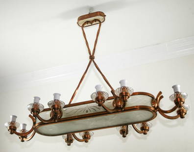 FRENCH ART DECO modernist LARGE CHANDELIER ARBUS LELEU: FRENCH ART DECO modernist LARGE CHANDELIER ARBUS LELEU EZAN PETITOT Made in France in the 1940's or early 1950's this Chandelier is most likely a design from Arbus or the like of him , regional