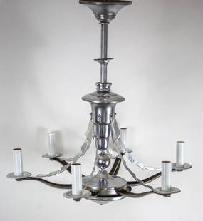 FRENCH ART DECO modernist CUBIST CHANDELIER ADNET: Made in France in the 1930's possibly early 1940's this Chandelier is most likely a design from Adnet ,simple metal shape with cubist inspiration . Regional company used to order part and design to