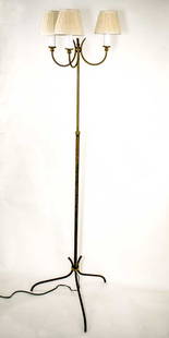 Royere manner wrought iron metal brass French modernist: Made in France in the late 1950's this floor lamp is most likely a design from Royere , regional company used to order part and design to reassembled them for their own label ,original brass and