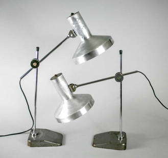 PAIR of FRENCH MODERNIST DESK LAMP JUMO PERRIAND ADNET: French modernist desk lamp made in the 1970's by Jumo , an important lamp making company from France .The lamp Jumo first introduced as task lamp for industrial office use became widely use in France