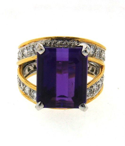 PRETTY 18k Yellow Gold, Amethyst & Diamond Ring! (1 of 6)