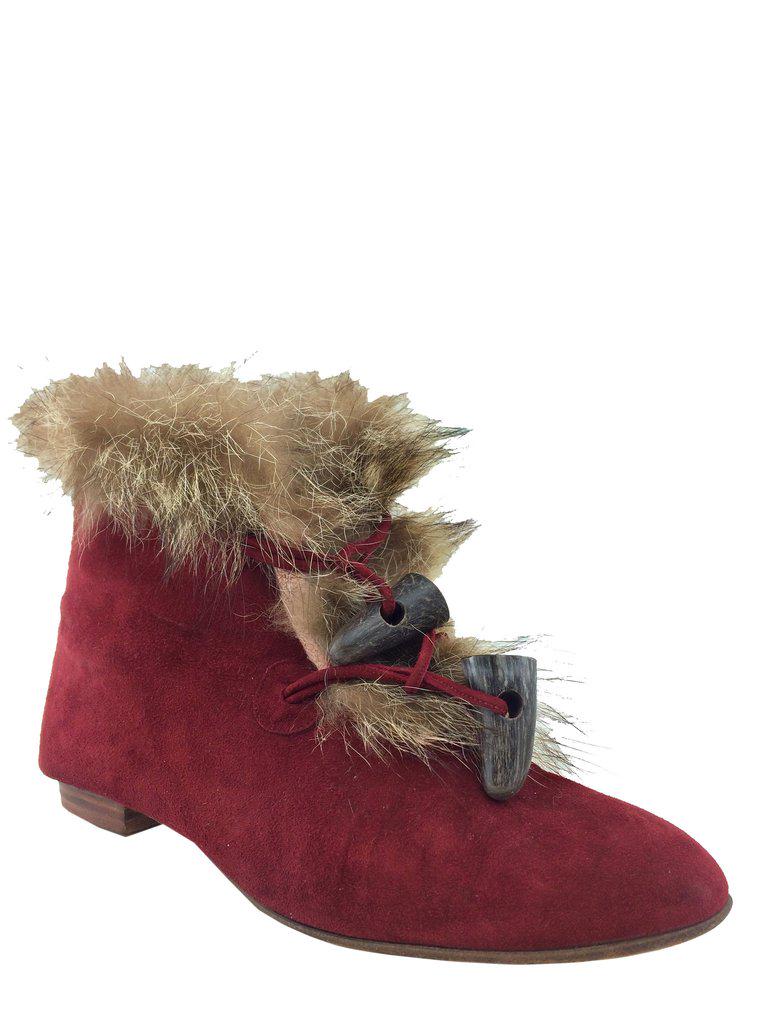 Manolo Blahnik Suede Fur Trim Toggle Booties Size 7.5 (1 of 15)